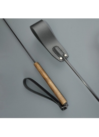 Черный кожаный стек с деревянной рукоятью - 69 см. - Sitabella - купить с доставкой во Владикавказе