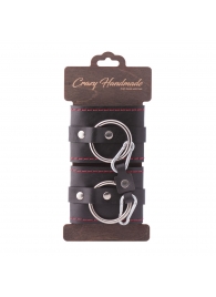 Черные однослойные кожаные наручники с контрастной строчкой - Crazy Handmade - купить с доставкой во Владикавказе