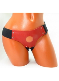 Красные кожаные трусики для страпона - БДСМ Арсенал - купить с доставкой во Владикавказе