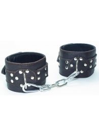 Кожаные наручники на металлической цепочке - БДСМ Арсенал - купить с доставкой во Владикавказе