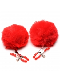 Красные зажимы на соски с помпонами Pom Pom - XR Brands - купить с доставкой во Владикавказе