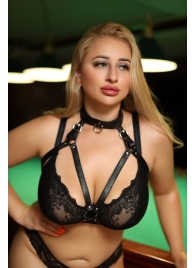 Черная кожаная сбруя с ошейником plus size из нежной кожи - БДСМ Арсенал - купить с доставкой во Владикавказе