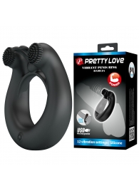 Черное эрекционное кольцо Dahlia с 2 стимулирующими щеточками - Baile - во Владикавказе купить с доставкой