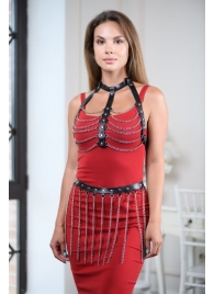 Черно-серебристая портупея-юбка plus size с цепочками - БДСМ Арсенал - купить с доставкой во Владикавказе