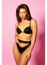 Эффектный черный пояс из лаковой эко-кожи - БДСМ Арсенал - купить с доставкой во Владикавказе