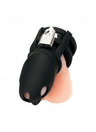 Черная клетка для пениса Silicone Small 2 in Cock Cage With Ball Divider - BlueLine - купить с доставкой во Владикавказе