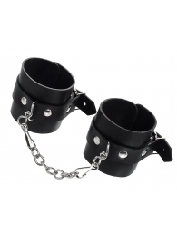 Черные однослойные наручники из натуральной кожи с цепочкой - Pecado - купить с доставкой во Владикавказе