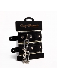 Черные скругленные наручники с мягкой бежевой подкладкой - Crazy Handmade - купить с доставкой во Владикавказе