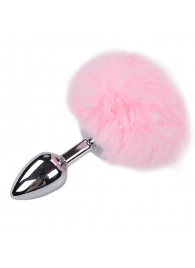 Серебристая анальная втулка с розовым хвостиком Alive Metal Anal Fluffly Plug S - Adrien Lastic