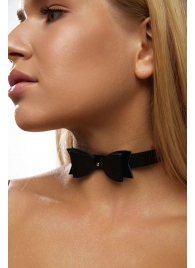 Черный кожаный однослойный чокер с бабочкой - Crazy Handmade - купить с доставкой во Владикавказе