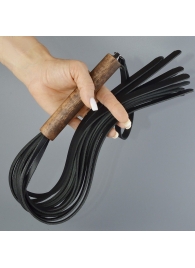 Черная кожаная плеть с деревянной рукоятью - 58 см. - Sitabella - купить с доставкой во Владикавказе