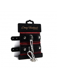 Черные наручники с красной подкладкой, строчками и скругленными ремешками - Crazy Handmade - купить с доставкой во Владикавказе