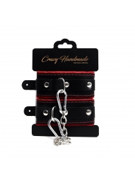 Черные наручники с красной подкладкой, строчками и скругленными ремешками - Crazy Handmade - купить с доставкой во Владикавказе