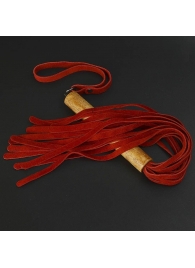 Красная велюровая плеть с деревянной рукоятью - 44 см. - Sitabella - купить с доставкой во Владикавказе