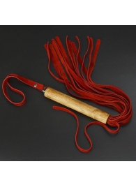 Красная велюровая плеть с деревянной рукоятью - 44 см. - Sitabella - купить с доставкой во Владикавказе