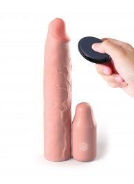 Телесная вибронасадка на член 3  Vibrating Mega X-tension with Remote - 22,9 см. - Pipedream - во Владикавказе купить с доставкой