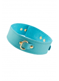 Голубой кожаный однослойный ошейник с прошивкой - Pecado - купить с доставкой во Владикавказе