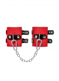 Красно-черные мягкие наручники с двумя ремешками с люверсами - Pecado - купить с доставкой во Владикавказе