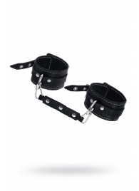 Черные двухслойные кожаные оковы с белой строчкой - Pecado - купить с доставкой во Владикавказе