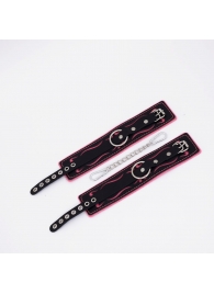 Черно-розовые кожаные оковы с розовой строчкой - Crazy Handmade - купить с доставкой во Владикавказе