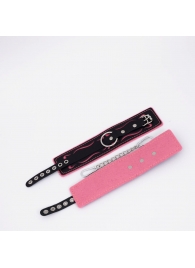 Черно-розовые кожаные оковы с розовой строчкой - Crazy Handmade - купить с доставкой во Владикавказе