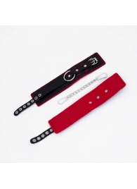 Черно-красные оковы с красной строчкой Sex - Crazy Handmade - купить с доставкой во Владикавказе