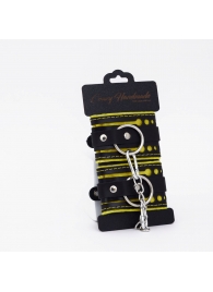 Черно-желтые кожаные наручники с жёлтой строчкой - Crazy Handmade - купить с доставкой во Владикавказе