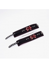 Черные кожаные оковы с красным декором и строчкой - Crazy Handmade - купить с доставкой во Владикавказе