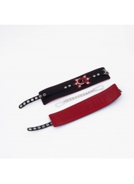 Черные кожаные оковы с красным декором и строчкой - Crazy Handmade - купить с доставкой во Владикавказе