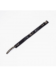 Черный кожаный ошейник с золотистой фурнитурой - Crazy Handmade - купить с доставкой во Владикавказе