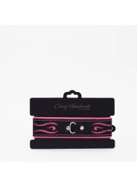 Черно-розовый кожаный ошейник с розовой строчкой - Crazy Handmade - купить с доставкой во Владикавказе