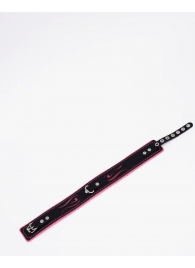 Черно-розовый кожаный ошейник с розовой строчкой - Crazy Handmade - купить с доставкой во Владикавказе