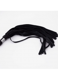 Черный кожаный флоггер со стальной ручкой - 45 см. - Crazy Handmade - купить с доставкой во Владикавказе