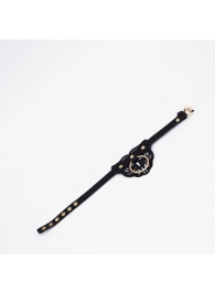 Черный фигурный кожаный ошейник с золотистой фурнитурой - Crazy Handmade - купить с доставкой во Владикавказе