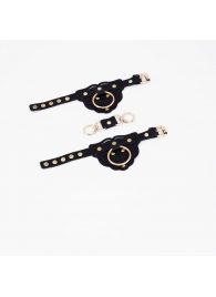 Черные наручники с золотистой фурнитурой - Crazy Handmade - купить с доставкой во Владикавказе