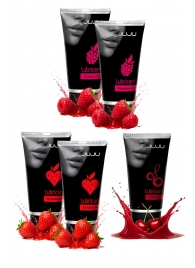 Набор из 5 съедобных лубрикантов JUJU (клубника х 2, малина х 2, вишня) - JuJu - купить с доставкой во Владикавказе