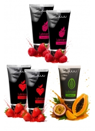 Набор из 5 съедобных лубрикантов JUJU (клубника х 2, малина х 2, тропические фрукты) - JuJu - купить с доставкой во Владикавказе