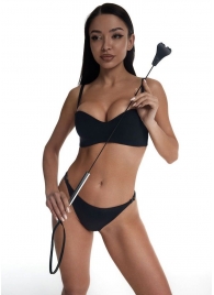 Стек с черным кожаным наконечником в виде сердца и металлической ручкой - 67 см. - Crazy Handmade - купить с доставкой во Владикавказе