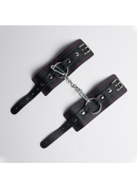 Черные кожаные наручники с красной строчкой - Crazy Handmade - купить с доставкой во Владикавказе