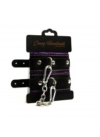 Черно-фиолетовые скругленные наручники с мягкой подкладкой - Crazy Handmade - купить с доставкой во Владикавказе