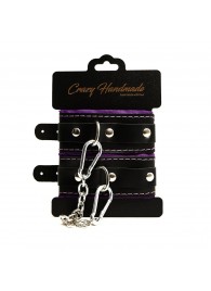 Черно-фиолетовые скругленные наручники с мягкой подкладкой - Crazy Handmade - купить с доставкой во Владикавказе