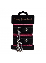 Черно-розовые скругленные наручники с мягкой подкладкой - Crazy Handmade - купить с доставкой во Владикавказе