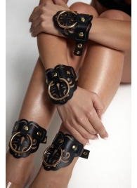 Черные кожаные оковы с резными узорами и клепками - Crazy Handmade - купить с доставкой во Владикавказе