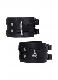 Черные кожаные оковы с двумя перекрёстными ремешками - Pecado - купить с доставкой во Владикавказе
