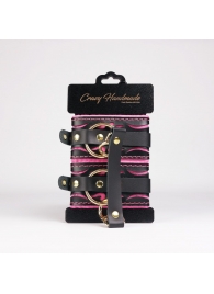 Черные кожаные оковы с розовой строчкой - Crazy Handmade - купить с доставкой во Владикавказе