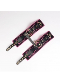 Черные кожаные оковы с розовой строчкой - Crazy Handmade - купить с доставкой во Владикавказе