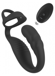 Черное эрекционное кольцо со стимуляцией промежности и анальной пробкой Cock Ring with RC Prostate Plug - Orion - во Владикавказе купить с доставкой