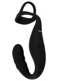 Черное эрекционное кольцо со стимуляцией промежности и анальной пробкой Cock Ring with RC Prostate Plug - Orion - во Владикавказе купить с доставкой