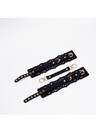 Черный кожаные оковы с узорами и золотистой фурнитурой - Crazy Handmade - купить с доставкой во Владикавказе