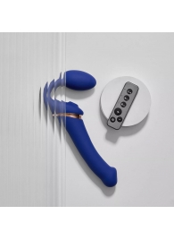 Синий безремневой страпон Multi Orgasm Bendable Strap-On size L с клиторальной стимуляцией - Strap-on-me - купить с доставкой во Владикавказе